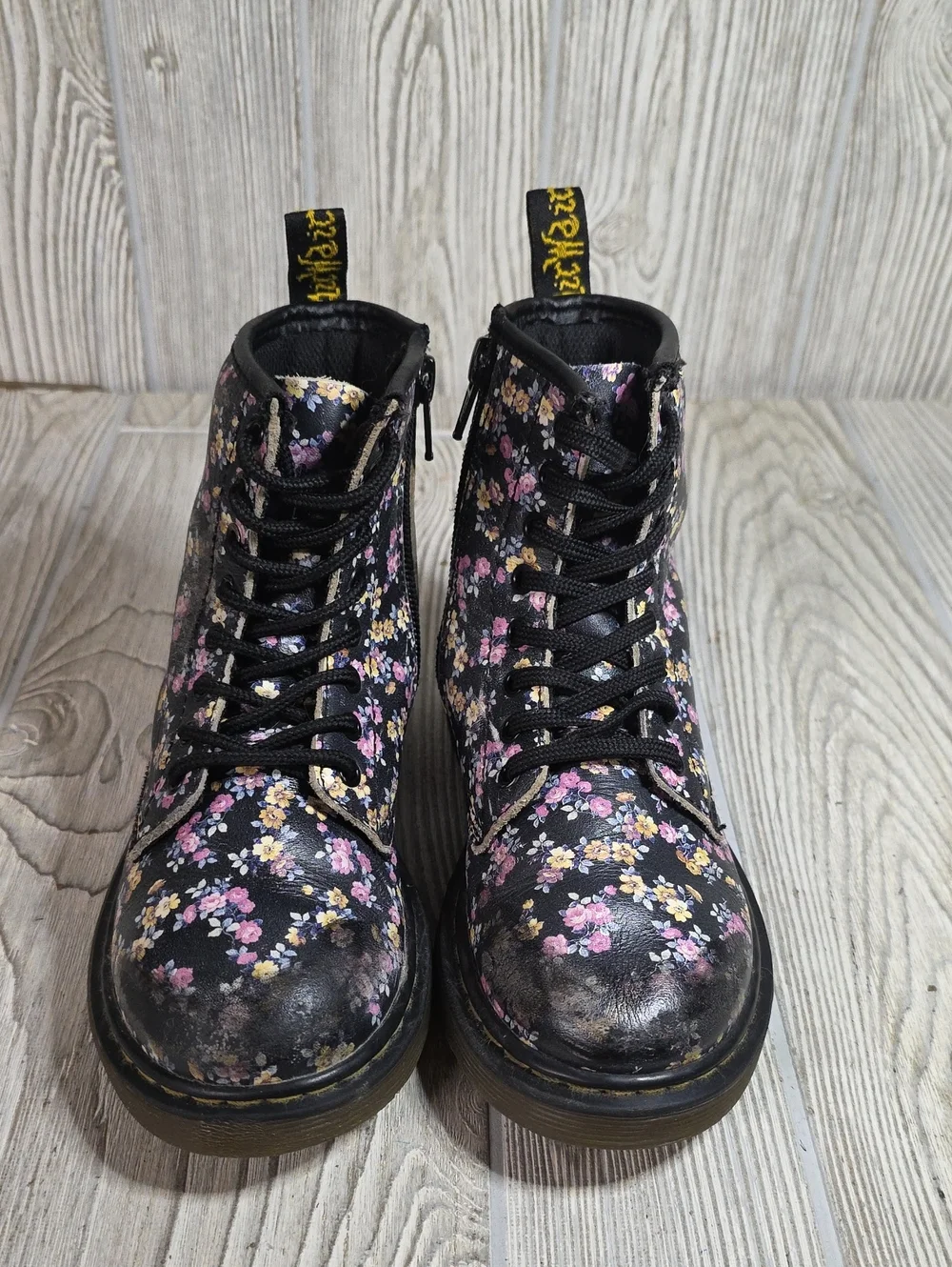 Dr. Martens 1460 Mini Tydee Black Meadow Floral Combat Boots Kids Size 13